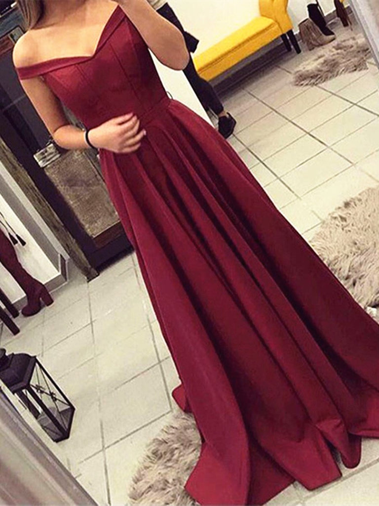 Custom Made A Line Off Shoulder Maroon Prom Dress, Burgundy Formal Dre morievent Custom Made A Line Off Shoulder Maroon Prom Dress, Burgundy Formal Dre morievent